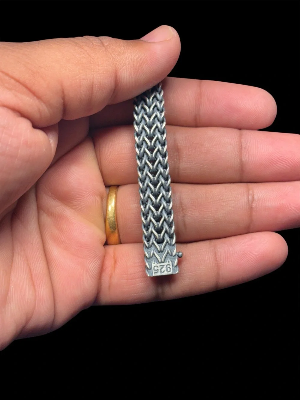 925 Sterling Silver Braided Bracelet with Black Stones – 10.5 mm – 8.2” inches